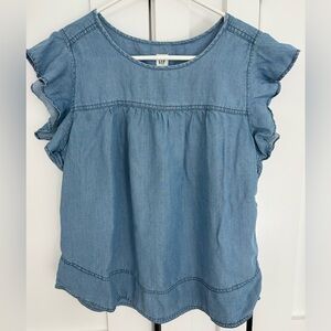 GAP Women's Chambray Ruffle Sleeve Top